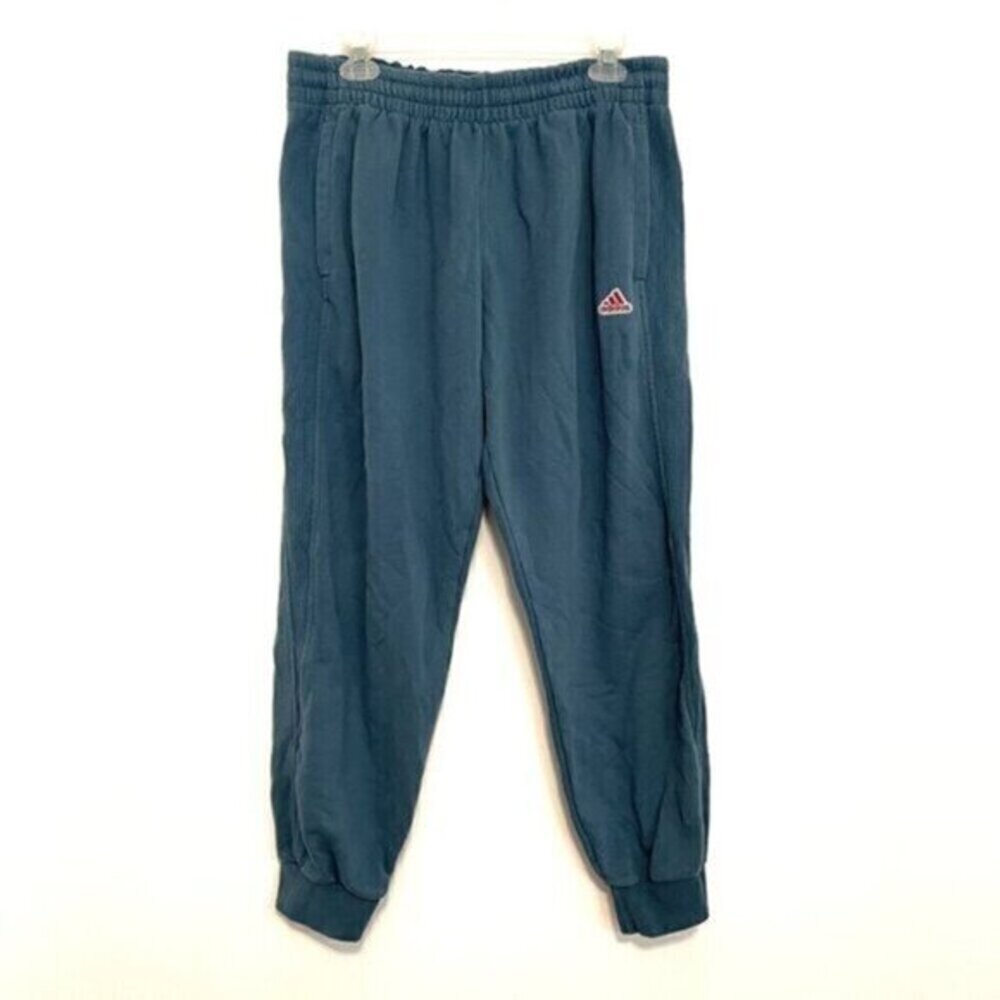 ADIDAS Blue w/ Red Logo Pull On Drawstring Active Joggers / Sweatpants Sweats XL